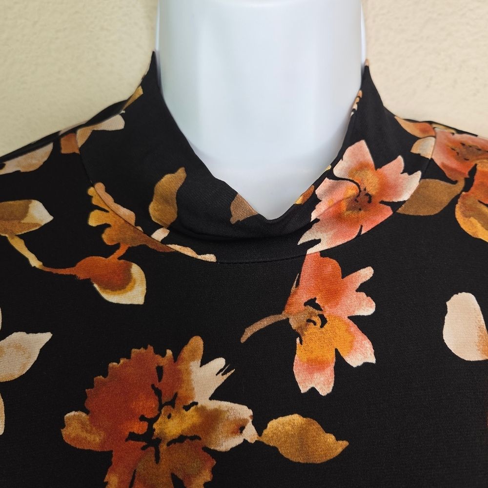 Susan Graver Floral Print Liquis Knit Mock Neck Long Sleeve Top Blouse 2x — image 3 of 6